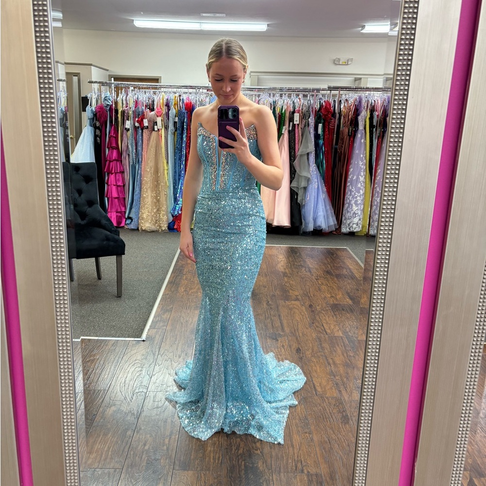 Sparkling Blue Strapless Gown